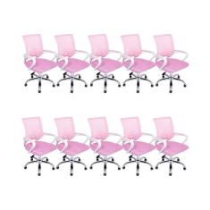 Kit 10 Cadeiras De Escritório Begonia Mesh Ergonômico Rosa