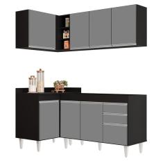 Armário De Cozinha Modulado De Canto Direito 4 Peças Cp37 Balcão Sem Tampo Preto/cinza - Lumil