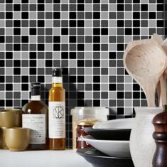 Papel De Parede Adesivo Pastilha Mesclado Cinza 300X52Cm