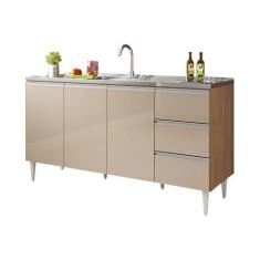 Balcão para pia de 1,60 mt Recife 3 gavetas Amendoa Off White - ByMade