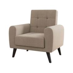 Poltrona Cadeira Decorativa Pés Madeira Livia Bege Matrix, Bege