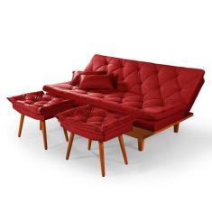 Sofá Cama Caribe + Duas Banquetas Rubi - Essencial Estofados, Vermelho