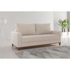 Sofá Living 3 Lugares Fixo Linho Bege 1,8m Suporta 180kg Lívia - Viero