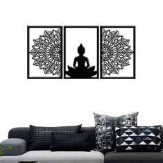 Quadro Decorativo Buddha Mandala 3mm Vazado - Mdf Cor:Preto
