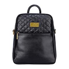 Mochila feminina de couro com matelassê Lune - Preto