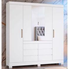 Guarda Roupa Casal com Espelho 4 Portas 6 Gavetas Demóbile Cádis Branco