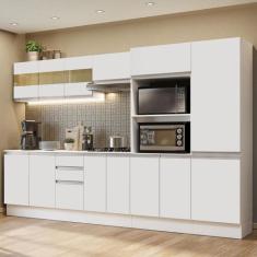 Armário de Cozinha Completa 100% MDF 300cm Frentes Branco Smart Madesa
