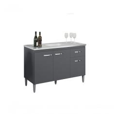 Balcão Gabinete Para Pia Gabriela Com Tampo 120cm 3 Portas 1 Gaveta Cinza Fosco