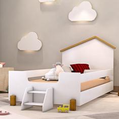 Cama Rodrigues Solteiro Branco/Natural com Colchão - CASA H