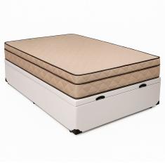 Cama Baú Casal 138 Tecido Sintético Branco Com Colchão Polônia Bello Box - D28 66x138x188