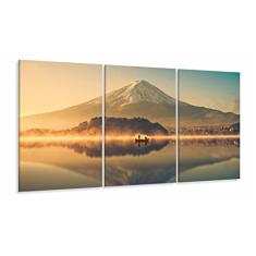 Genérico - Quadro Decorativo Paisagem Barco Monte Fuji Japão - Fotografia - 3 Peças - 120x60 cm - Sala de Estar, Quarto