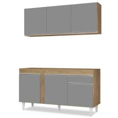 Armário Aéreo Argélia E Balcão Para Pia 150cm Dakota Castanho/cinza - Lumil