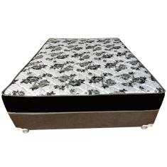 Cama Box Casal Suede Marrom + Colchão Casal Suede Preto Orto Molas Bonnel 138x188x55