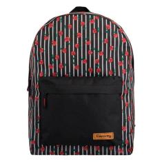 Bolsa Mochila Escolar Preto & Branco Com Cereja Feminina