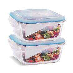 KIT 2 Potes de Vidro Quadrado com Tampa Hermética 800ml Cor:Azul (QH)