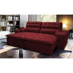 Sofá 2,52m Retrátil E Reclinável Com Molas Cama Inbox Confort Tecido Suede Velusoft Vinho