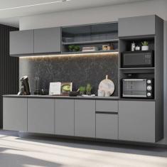 Armário de Cozinha Completa Suspenso 300cm Cinza Nice Madesa 03, Cinza