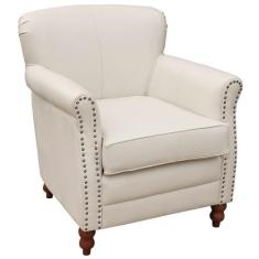 Poltrona Decorativa Sala de Estar Brunei Pés Madeira Couro Of White - 