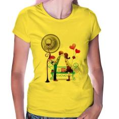 Baby Look Casal Namorados Beijando - Foca na Moda, Amarelo, P