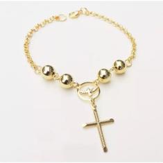 Pulseira Cruz Crucifixo Religioso Folheado Ouro 18k