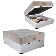 Cama Box Baú Casal Sintético + Colchão Ortobom Airtech Molas Ensacadas 138x188x65 Cor:branco