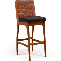 Banqueta Alta Para Cozinha Sala De Jantar Fixa Mila B04 Couríssimo Camel Linho Chumbo - Lyam Decor