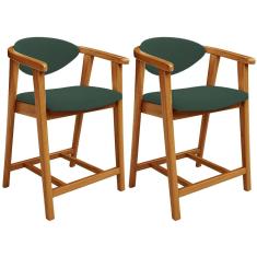 Kit 02 Banquetas Baixa Para Cozinha Sala Jantar Bancada Cecília L02 Suede Verde Musgo - Lyam Decor