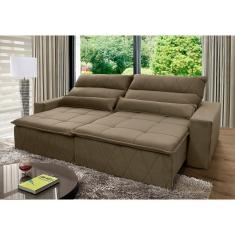 Sofá Retrátil Reclinável Amsterdam 2,70m Suede Velut Bege c/ Molas no Assento - King House