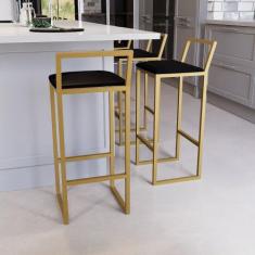 Jogo 4 Banqueta Alta Balcão Bistrô Dourada Confort Industrial Premium 