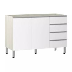 Balcão de Pia sem Tampo para Cozinha 120cm 2 Portas e 4 Gavetas Lis Lu