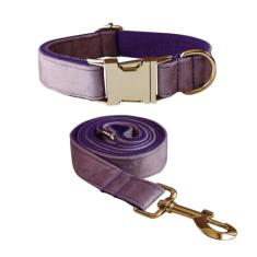 Conjunto de coleira e coleira de veludo macio com fivela de metal resistente - Coleiras ajustáveis duráveis para animais de estimação com trelas para cães pequenos, médios e grandes - Confortável e