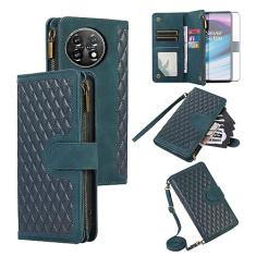 Asuwish Capa de telefone para OnePlus 11 5G capa carteira com protetor de tela de vidro temperado e alça transversal para pulso flip zíper suporte para cartão de crédito celular One Plus11 1 Plus