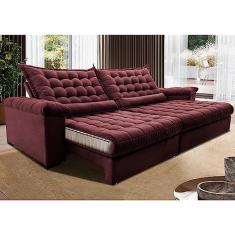 Sofá Retrátil e Reclinável 2,15m Molas Ensacadas Cama Inbox Big Space com Bordado 3d Velusoft Vinho