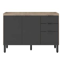 Balcão Para Cozinha 120cm 3 Portas 2 Gavetas Firenze SSX Multicoisas