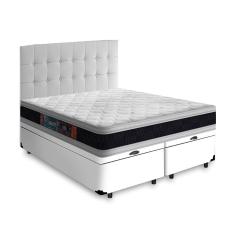Cama Box Baú Queen + Cabeceira Cassis + Colchão Espuma D45 Castor Black White Double Face 158cm