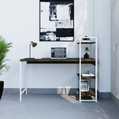 Escrivaninha com Estante 3 Prateleiras Estilo Industrial 135cm Active Carvalho Dark / Est.Branca