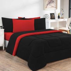 Edredom Malha 100% Algodão Gran Moratta 1 Peça Casal - Preto/Vermelho 