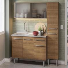 Armário de Cozinha Compacta 137cm com Pia Rustic Emilly Madesa 07, Rus