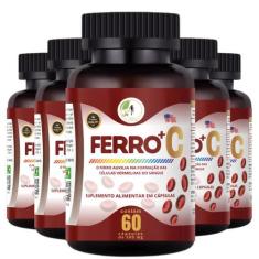 KIT C/5 Ferro Vitamina C Quelado Premium 60 Cáps - Fits Life