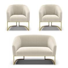 Namoradeira E 2 Poltronas Industrial Dourado Stella Bouclê D03 - D`rossi Cor Mostarda