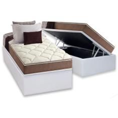 Cama Box Baú Solteiro: Colchão Espuma Anjos D28 / AG65 Star Pillow Top + Base crc Courano White(88x188)