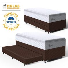 Cama Box com Colchao de Molas Ensacadas Pillow Top Flora + Auxiliar de Espuma Unique Solteiro 88cm