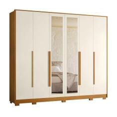 Guarda Roupa Fascínio 6 Portas com Espelho Albatroz, Cinamomo/Off Whit