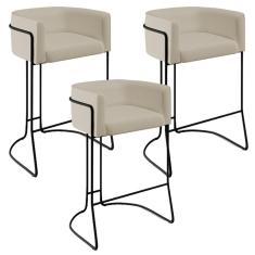 Kit 03 Banquetas Fixa Preto Corano Bege C-26