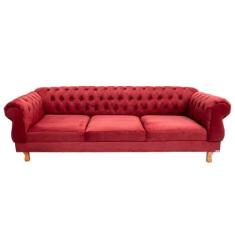 Sofá Chesterfield Capitone Elisabeth Suede Bordo 2,30CM - NOVO ENCANTO