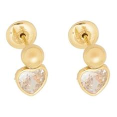 Brinco Ouro 18k Bola Com Pedra De Coração Castroado Infantil - Aea Joi