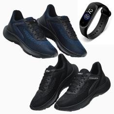 Kit 2 Tênis Masculino Esporte Academia Corrida Leve Para Dia a Dia + Relógio-Masculino