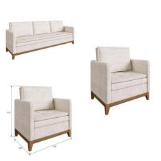 Conjunto de Sofá 3 lugares e 2 Poltronas Ingá Casa de Pedra Estofados Bege
