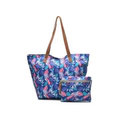 Bolsa Feminina Saco Estampada Floral Zíper + Necessaire