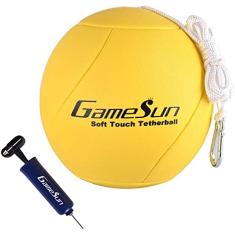 GAMESUN Bola de Tetherball e corda com mosquetão, toque suave, bolas de corda portáteis com corda macia - Ótimo jogo ao ar livre para crianças